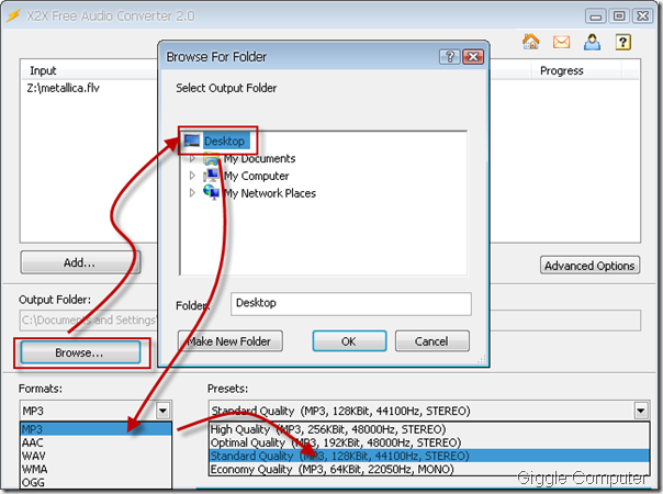X2X Free Audio Converter - Choose output folder
