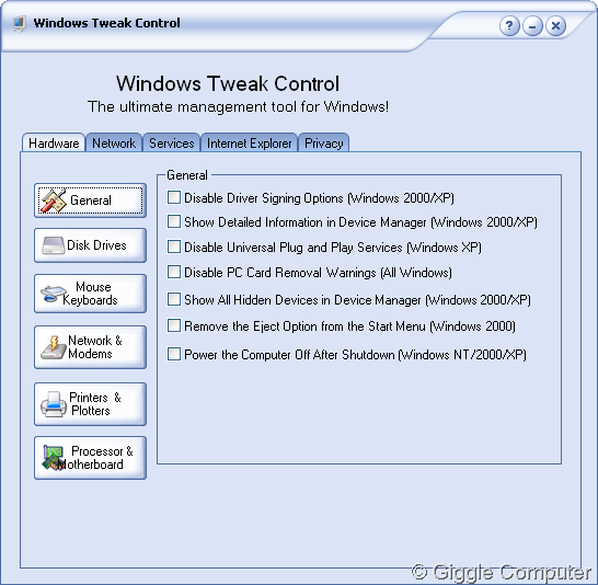Windows Tweak Control - Hardware