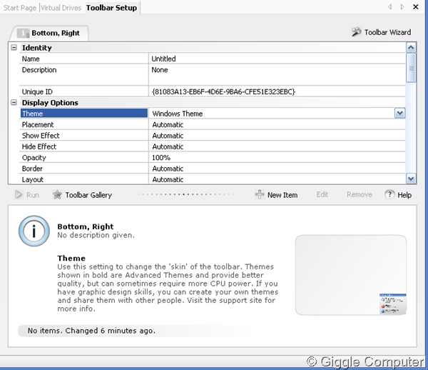 Toolbar setup