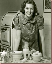 woman in kitchen bw