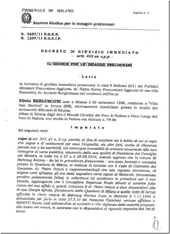 Verbale - decreto giudizio immediato Berlusconi Verbale - decreto giudizio immediato Berlusconi