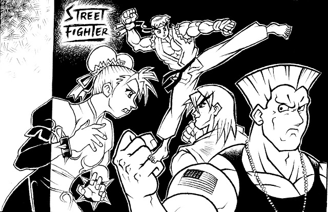 Afiche Blanco y negro Street Fighter Personajes