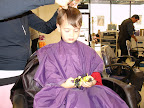 Joshua getting a haircut... plays with Barry the Bee from “Bee Movie”