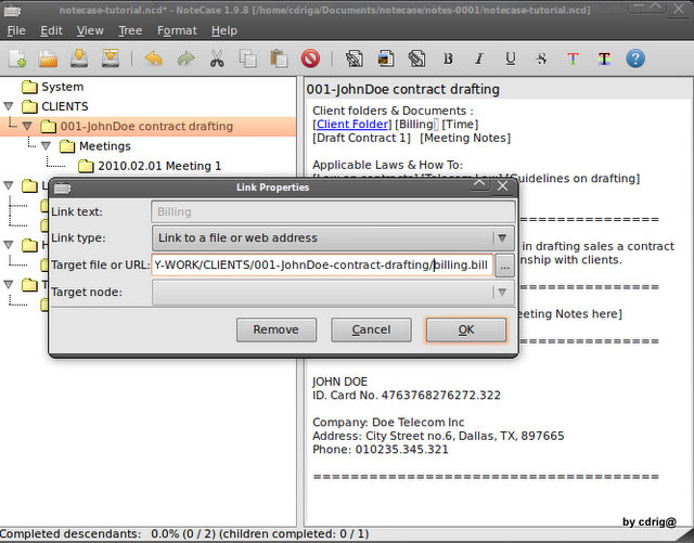 NoteCase - link file