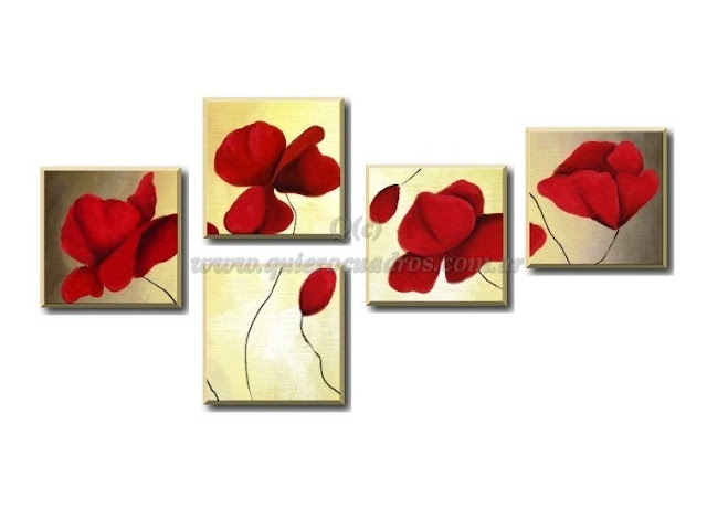 Cuadros decorativos cuarteto flores rojas