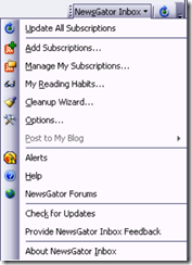 NewsGator Inbox - options list