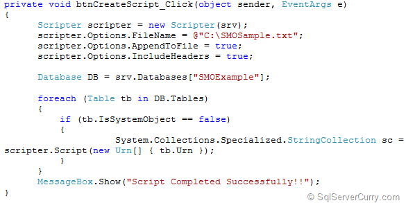 SQL Server SMO Generate Tables