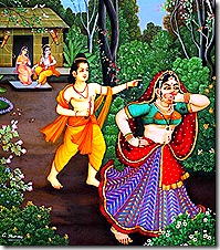 Shurpanakha running back to Ravana
