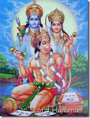 Hanuman worshipping Sita and Rama