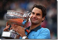 Federer holding French Open trophy