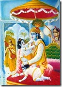 Narada viewing Krishna in His palace