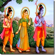 Sita Rama and Lakshmana walking in the forest