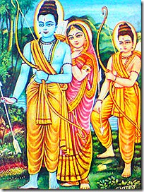 Lakshmana, Sita, and Rama in the forest