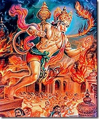 Hanuman destroying the city of Lanka