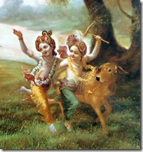 Balarama and Krishna playing in the forest