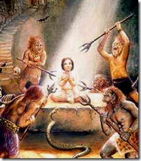 Demons trying to kill Prahlada Demons trying to kill Prahlada