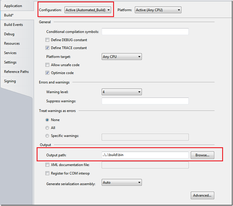 Changing the output directory