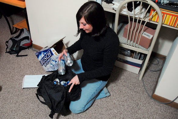 Classy, Megan! Using my backpack to transport beer. DSC_0002-1.JPG