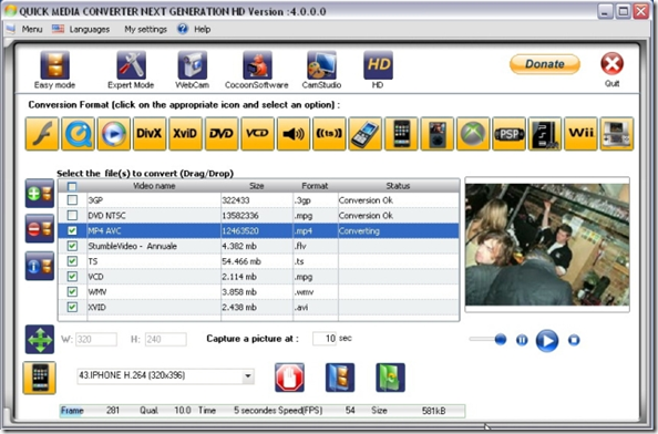 conversor formatos jpg quicktime vcd dvd iphone flash divx wii psp