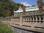 Stone wall in the city garden