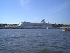 Docked ferry in harbor
