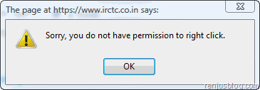right click error IRCTC