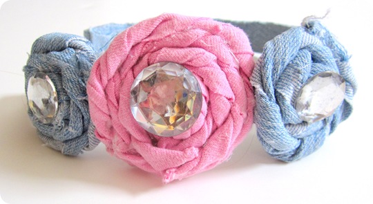 denim rosette headband