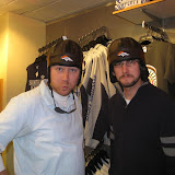 Josh (going to Ecuador) and Andy try on some helmets on a weekend get away.