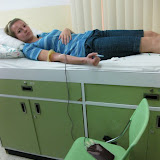 Bonnie and her bag of donated blood.  Amazing!