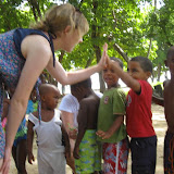 Angela gives everyone a high-five before we start.