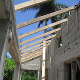 The hallway ready for a roof.
