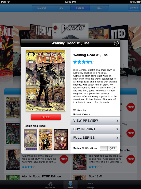 Comics by comiXology Deatiled Comics View screen for iPad