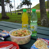 Pasta salad at the beach along with Amy's favorite snack: Cabritas (caramel corn)
