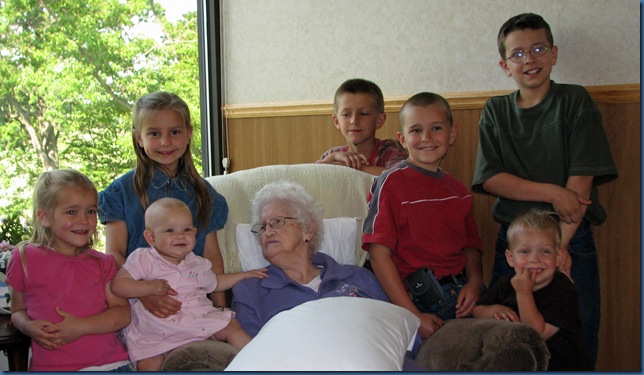 Grandma Brinker visiting w Plattner grandchildren