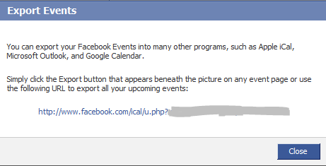 Facebook iCAL export