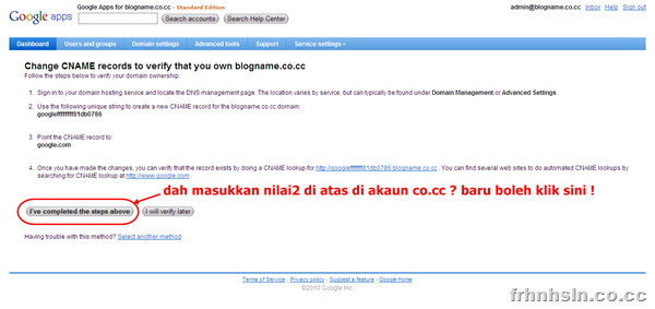 klik di I’ve complete the steps above