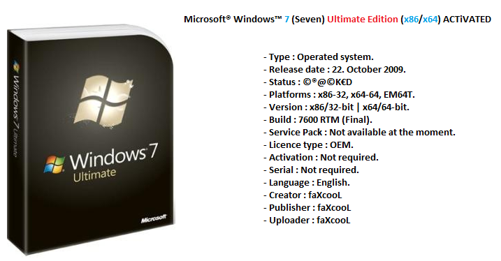 Windows 7 Ultimate Edition (32/64-bit) ACTiVATED (3.47GB)