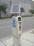 Solar powered pay-and-display parking meter.