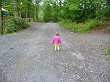 Juliet walking down the road