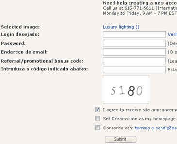 Tela de registro no Dreamstime