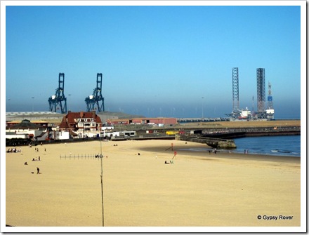 The port at Gorleston with an oil drilling rig in port.
