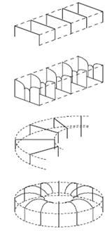 Various illustrations of identical frames repeated at intervals
