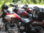 Rest stop at the top of the Kaslo-New Denver Pass with Keith's bike, my bike and Marty's
