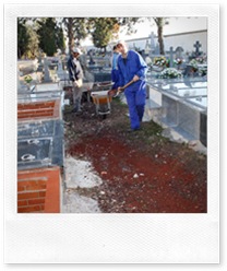 Operarios municipales, trabajando en el Cementerio.