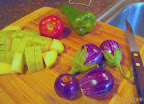 2nd twinkle eggplant harvest, plus magda zuke, early girl tomato, green carmen pepper