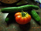 First summer tomato - tomande (could have used another day), with 2 Japanese cukes