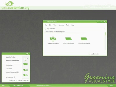 Greenius,windows style xp theme download，xp佈景主題vista，visual styles，xp佈景主題教學下載，桌面改造，桌面美化，破解xp佈景主題限制