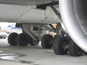 One can never be too careful -- always inspect the landing gear before boarding -- this is a B747-400