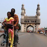 A father taking his daughter to the SSC exam in Charminar in Hyderabad's old city on Tuesday.