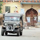 A police jeep doing the rounds in a curfew-bound area of Hyderabad's old city on Tuesday.